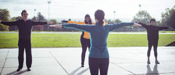 Women at outdoor exercise class