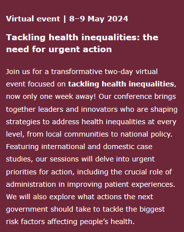 Tackling health inequalities Event shedule