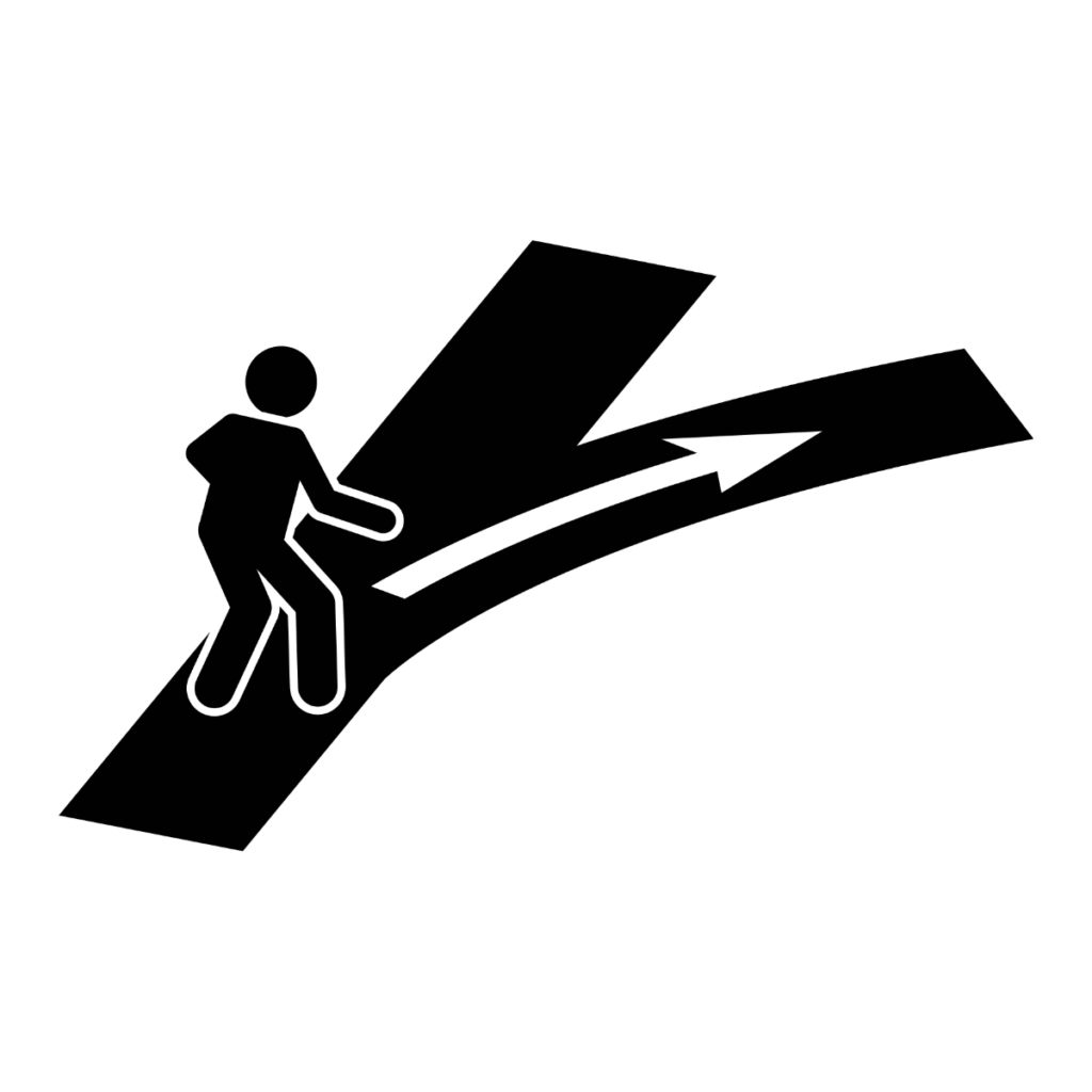 Visual to represent change. Person walking along with a path with two options.