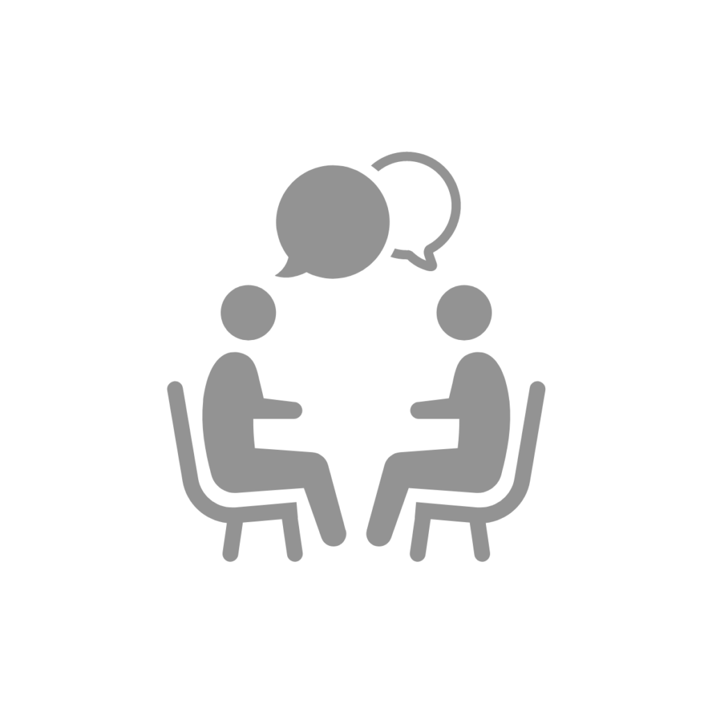 Illustration of two people sat on chairs chatting