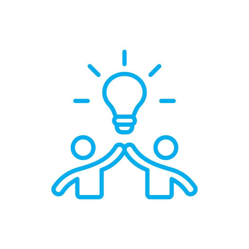 Illustration of two people high fiving under a light bulb