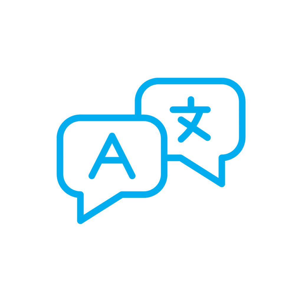 Speech bubbles with letters in different languages
