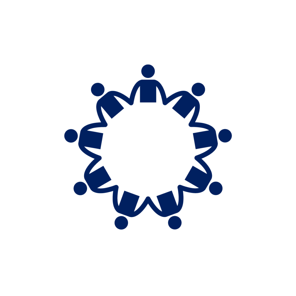 Dark blue people holding hands in a circle