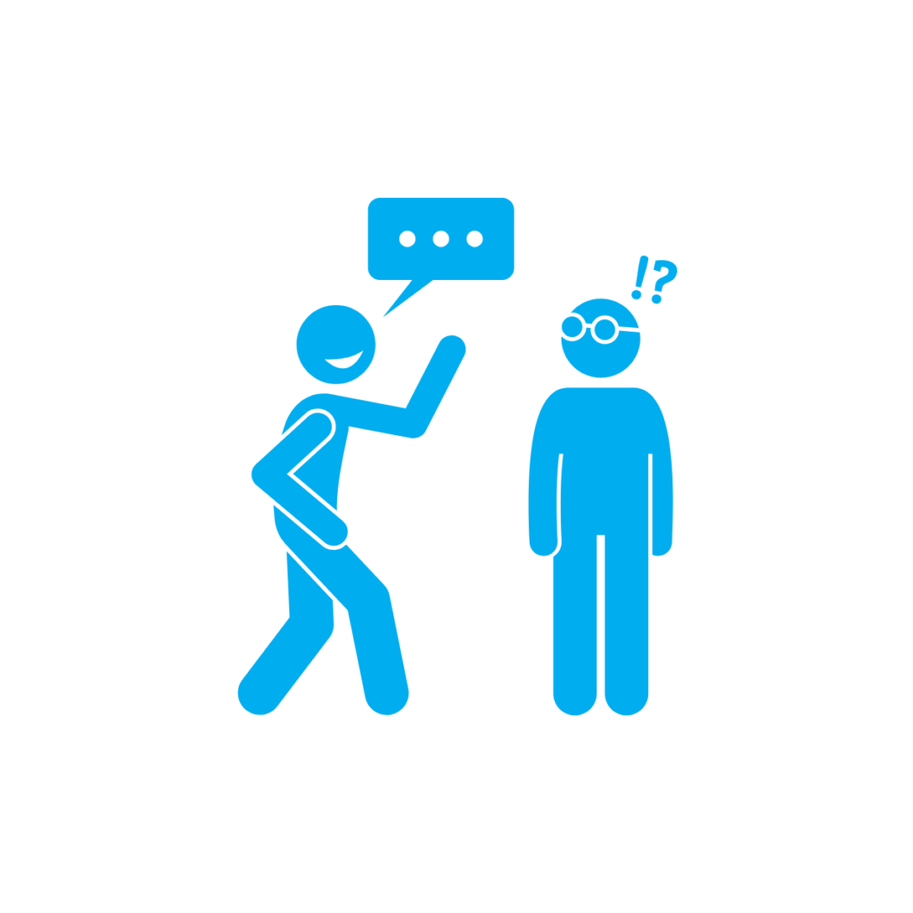 Illustration of one person walking up to chat to another person