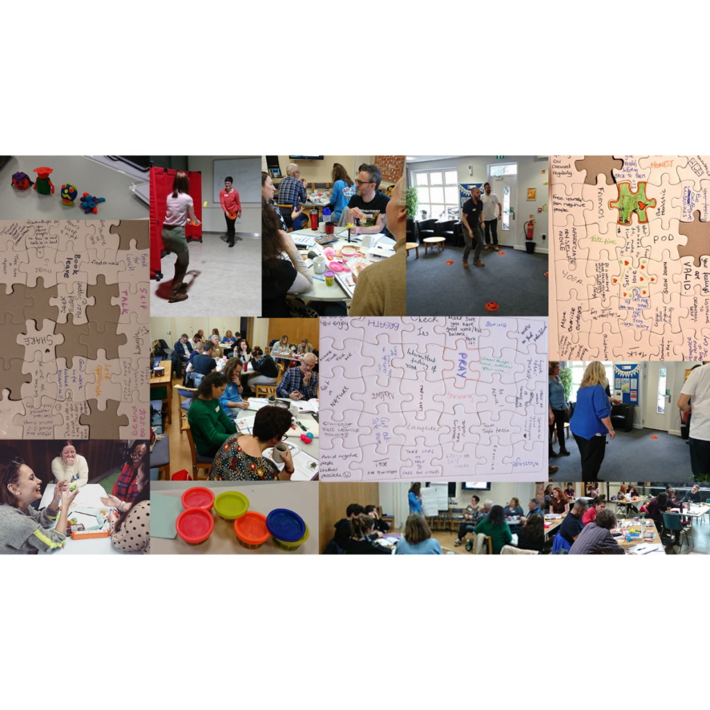 Various photos of Local Area Coordinators from across the country coming together for a series of wellbeing sessions focusing on their own wellbeing at work and in crisis situations.