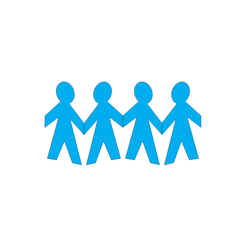 Light blue paper men holding hands