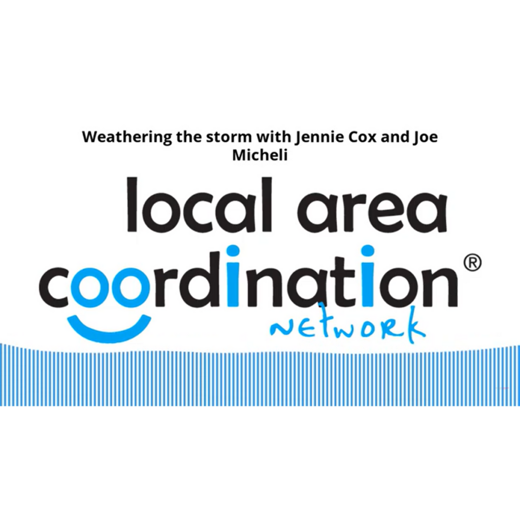 Title screen from Weathering the Storm podcast episode with Jennie Cox and Joe Micheli