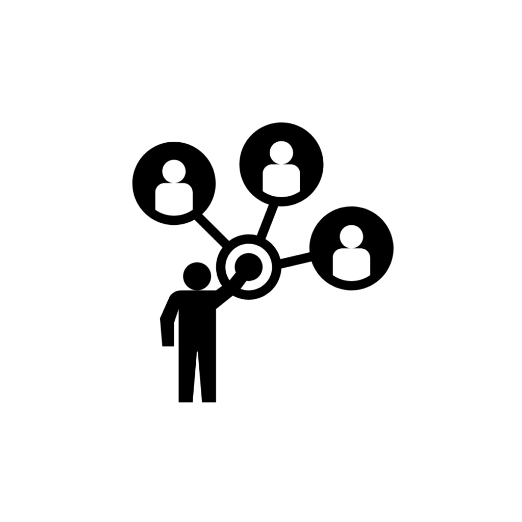 Man whose hand is connected to three other people