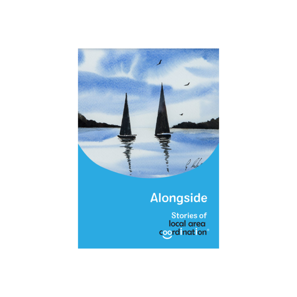 Front cover of 'Alongside' book, with two sailing boats on water