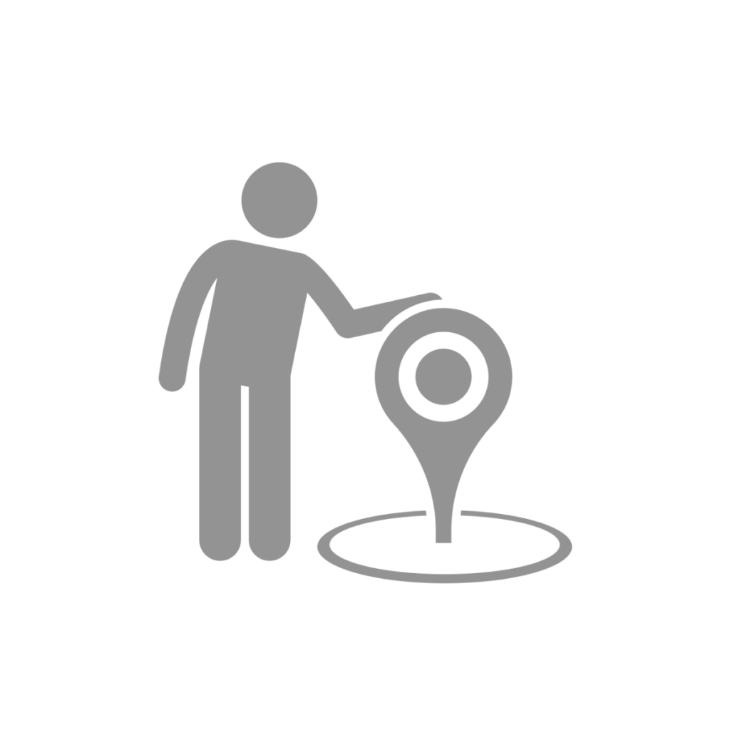 Visual of man leaning on location marker