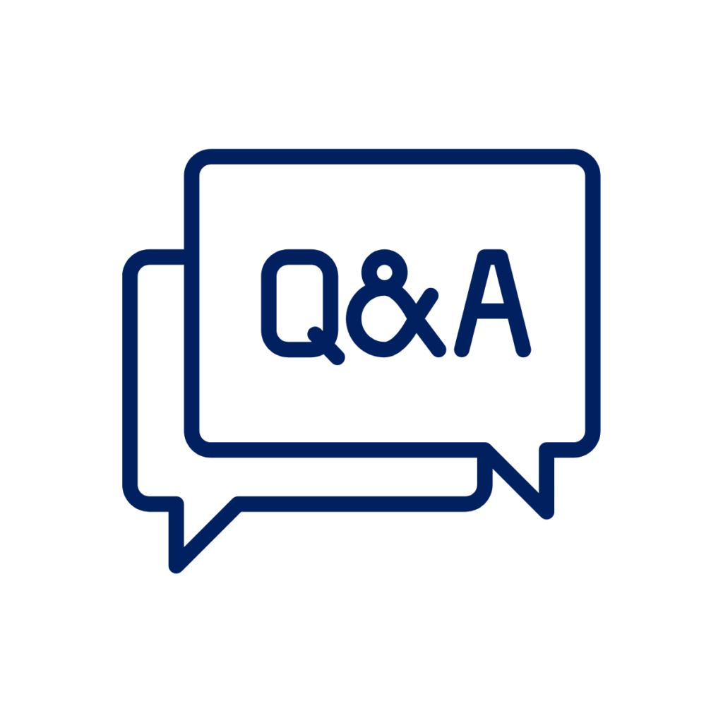 Speech bubble reading 'Q&A'