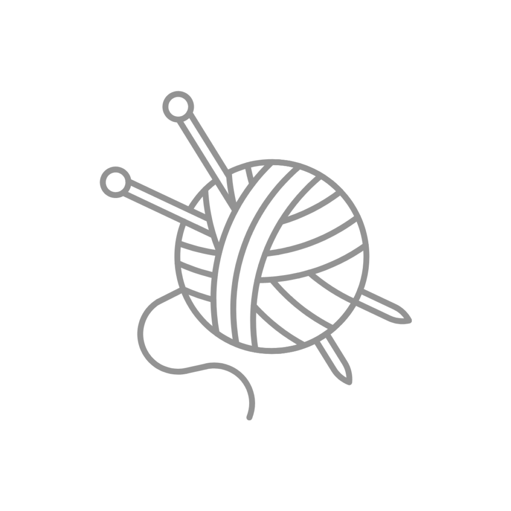 Grey illustration of ball of knitting wool