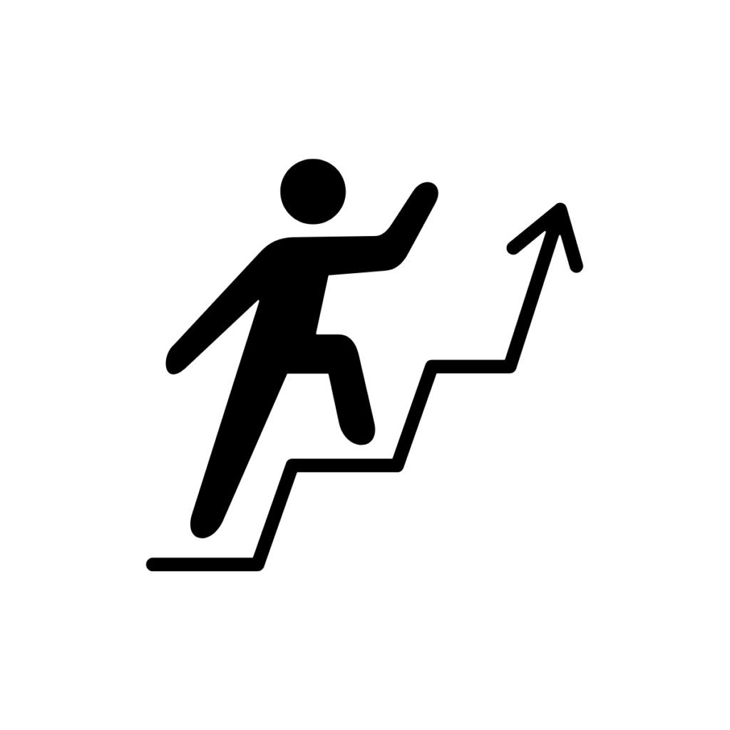 Image of person walking up steps/arrow pointing up
