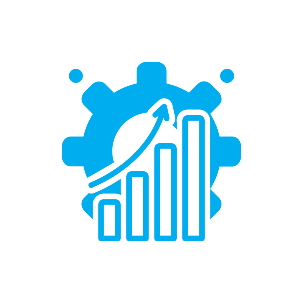 Illustration to represent growing capacity, with graph and cog