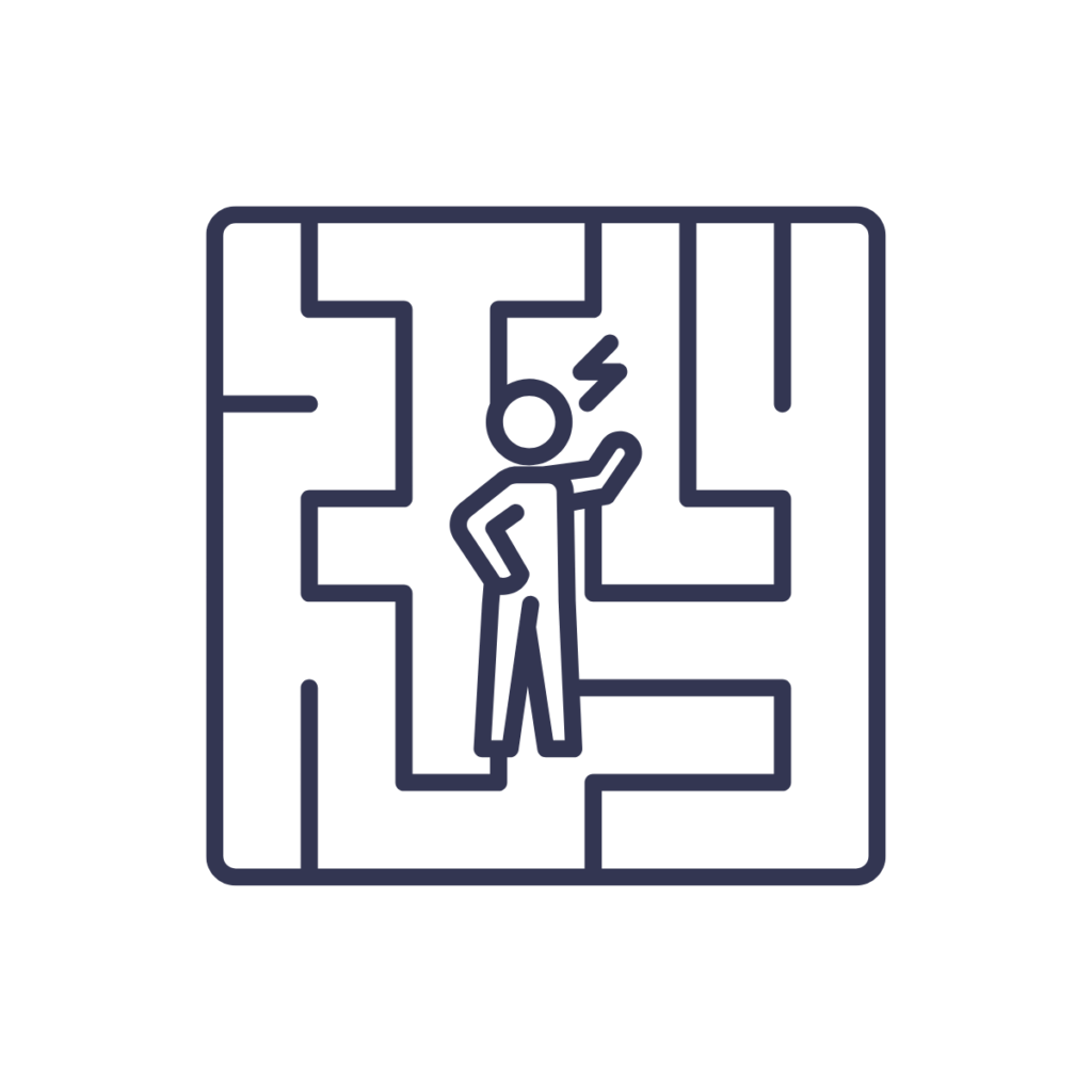 Illustration of figure stuck in the middle of a maze