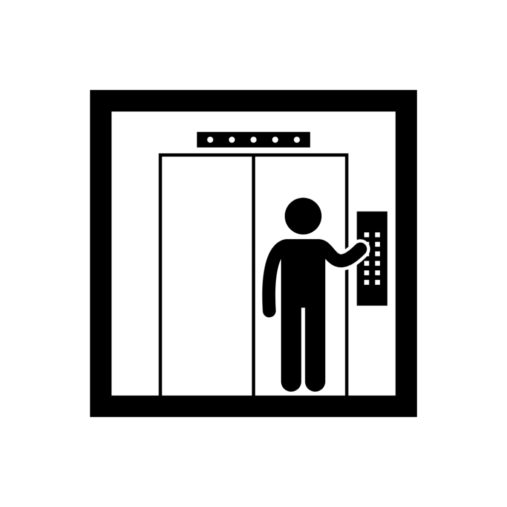 Cartoon image of someone using a lift