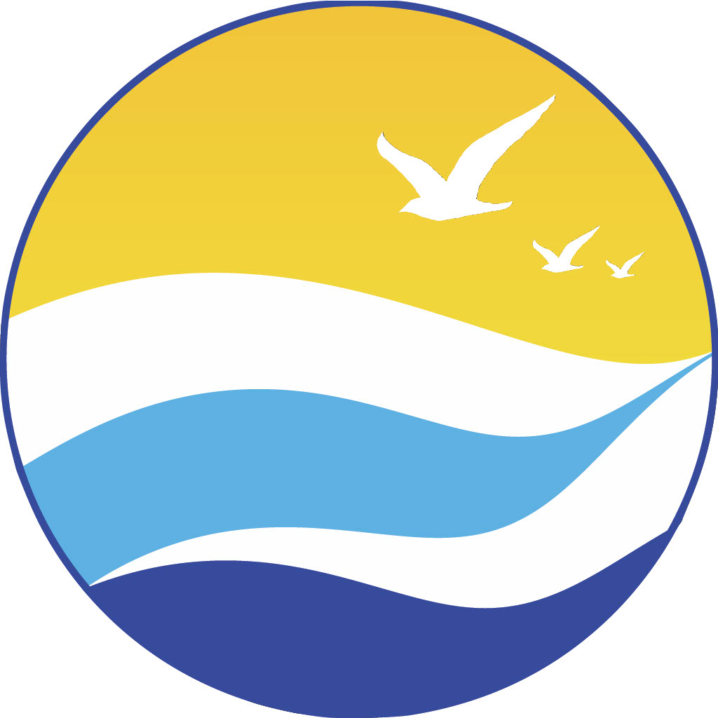 Company logo: a stylized graphic representing our company's name, in bold lettering accompanied by a small icon of sea, sunny sky and seagulls.