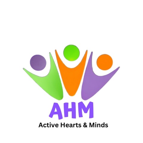 Three, multicoloured shapes representing people with arms outstretched