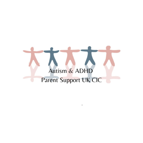 Autism and ADHD Parent Support UK CIC logo with pink and blue figures holding hands