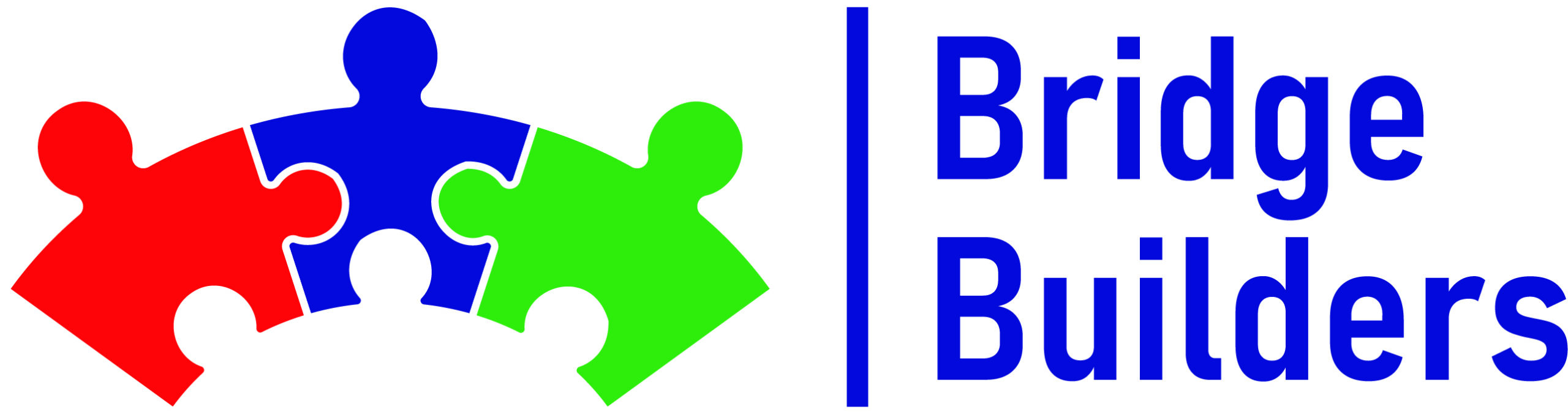 Bridge Builders logo - the middle puzzle piece like a person joining the outer two together, making a bridge