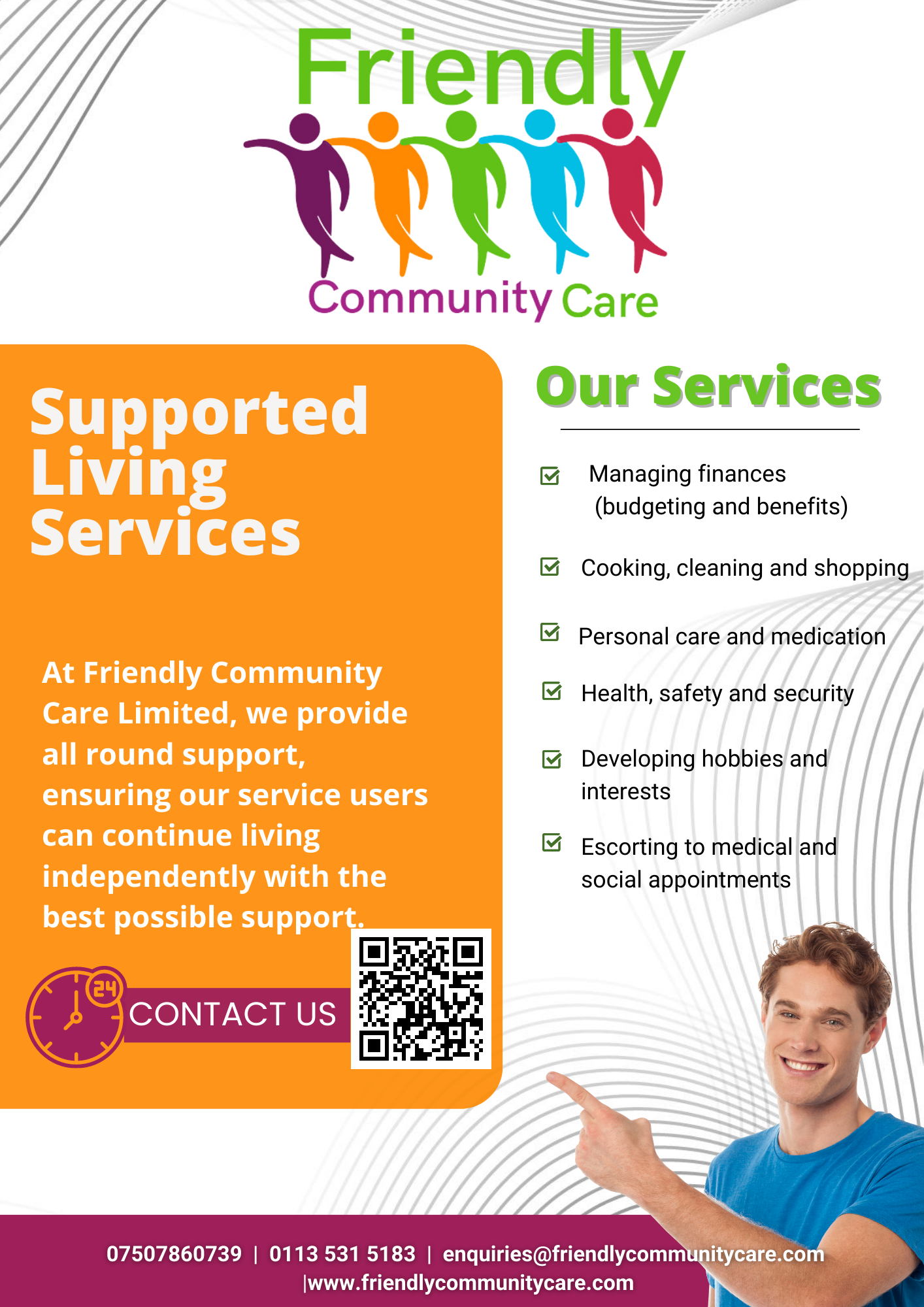 The logo offers the services that Friendly Community Care offers