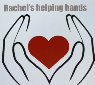Rachel's helping hands logo showing a graphic of a heart held between two hands