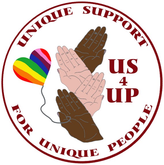 Unique Support for Unique People logo - different hands clapping next to a rainbow coloured, heart shaped balloon