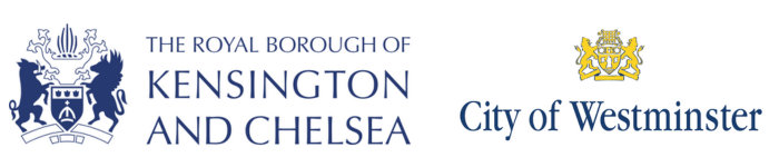 Kensington and Chelsea, and Westminster council logos