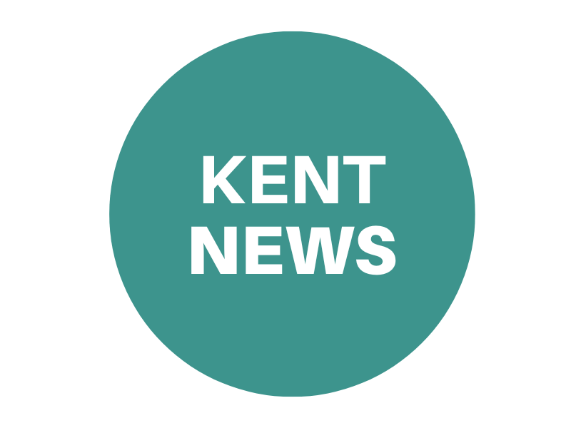 Green circle reading 'Kent news'