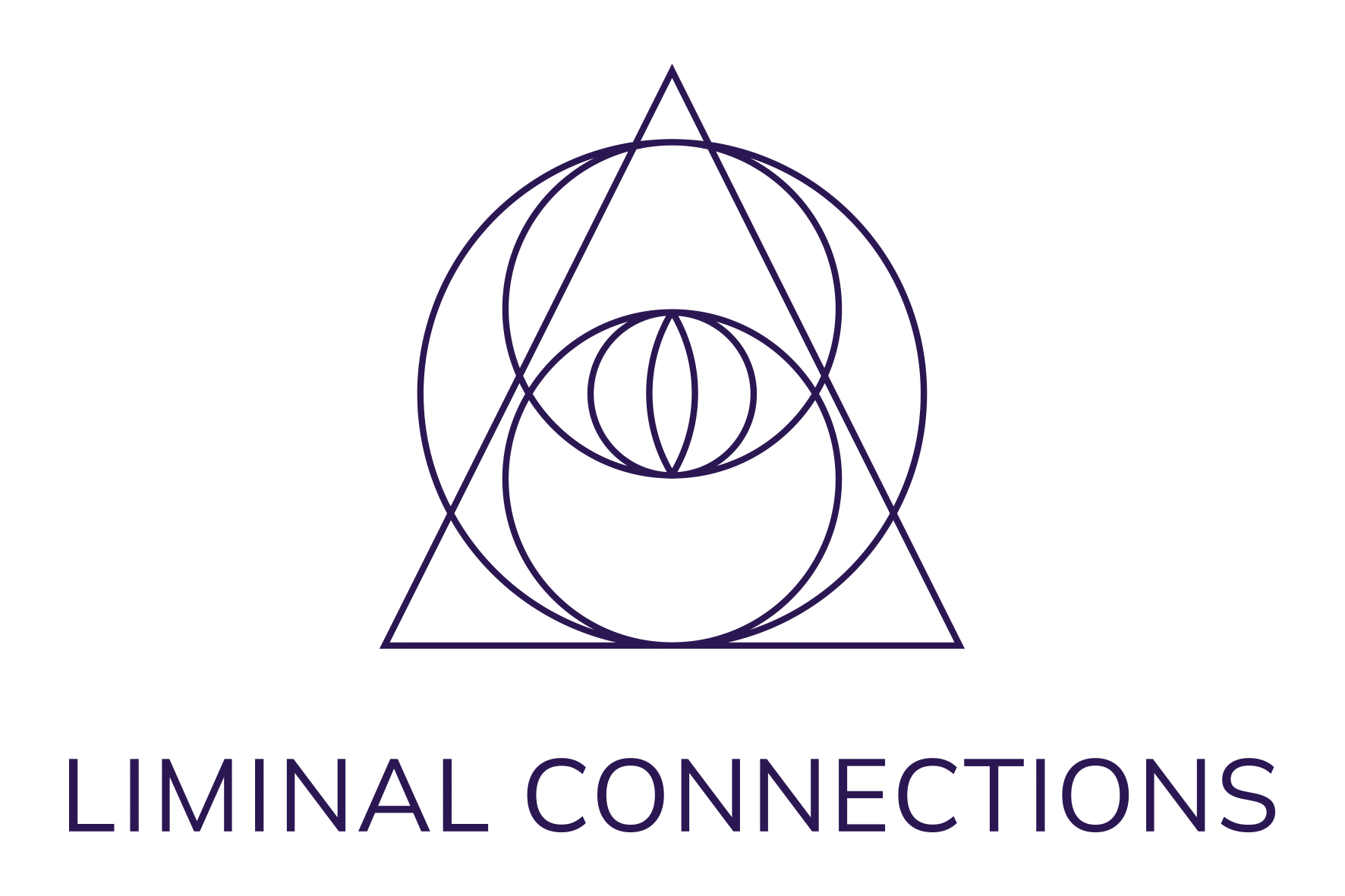 Liminal connections logo is a triangle with overlapping circles and an eye in the centre