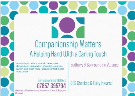 Companionship Matters spotty logo with telephone number