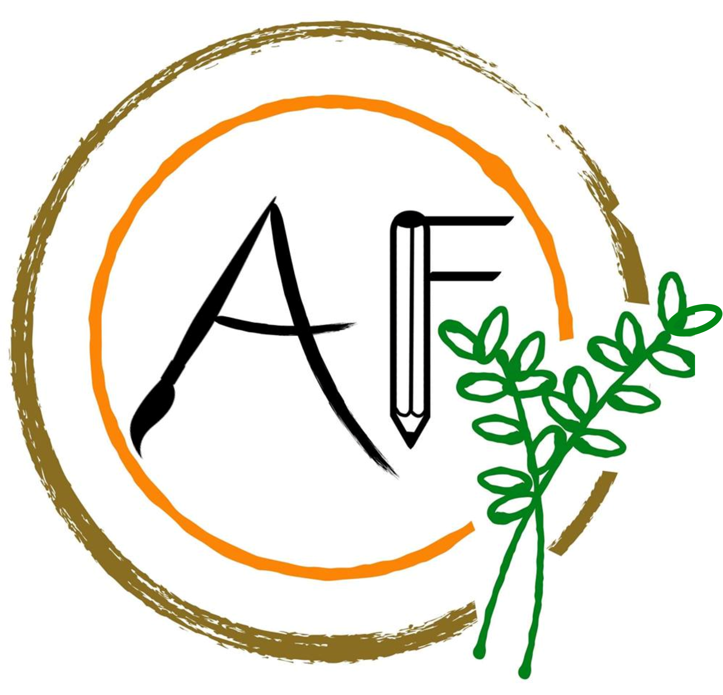 Arty Farty Retreat logo.  AF made of creative implements