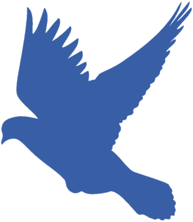 Shows a blue dove - symbolising freedom