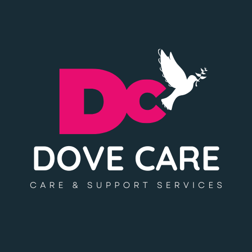 Logo of Dove Care with the initials DC and a dove flying