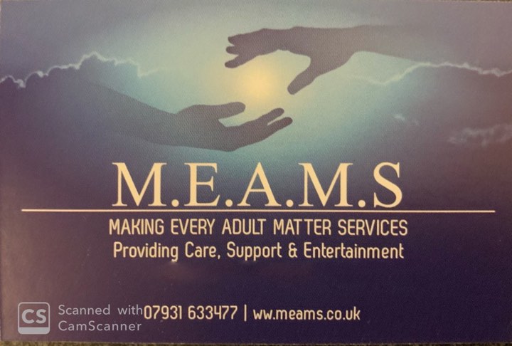 Meams logo showing one hand meeting another in front of the sun