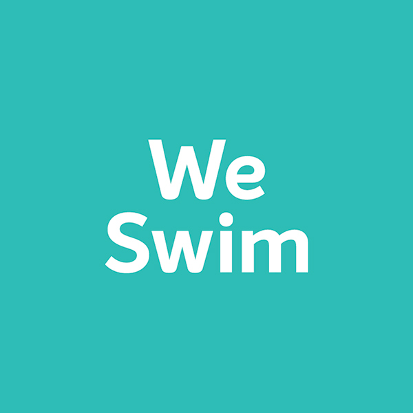 Company logo: WeSwim in white bold lettering on turquoise background