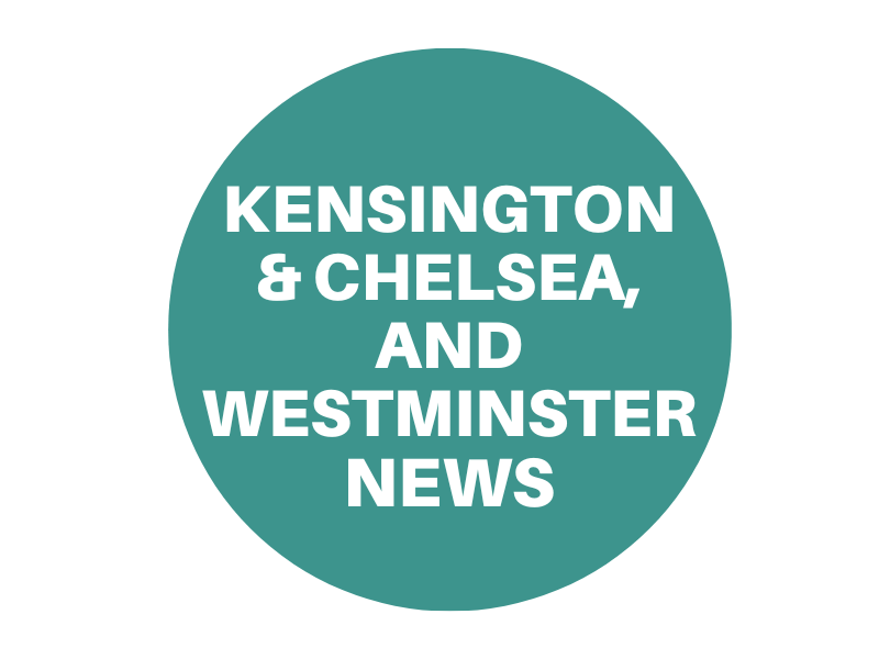 Green circle reading 'Kensington & Chelsea, and Westminster news'