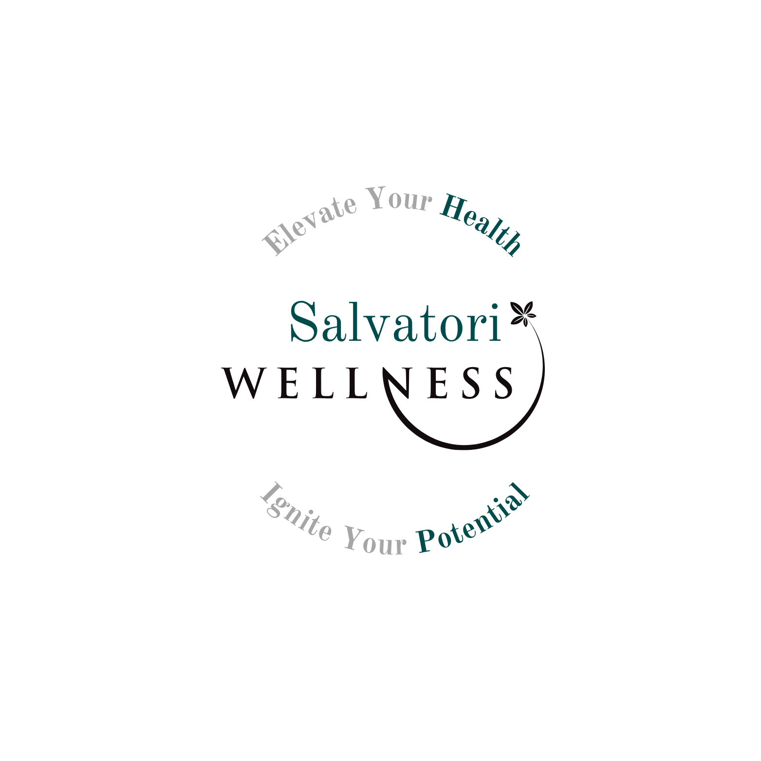 Company logo - The words Salvatori Wellness in the centre with 'Elevate Your Health' above it and 'Ignite your Potential' below it. 