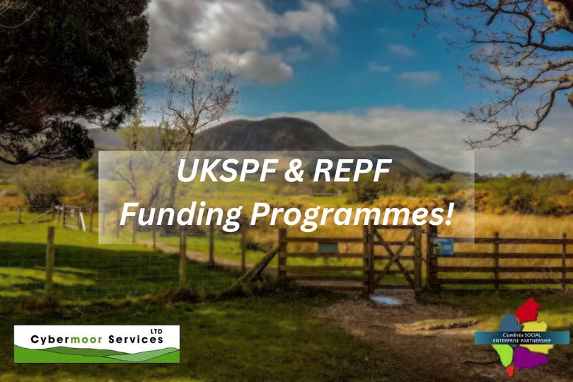 Photo of countryside with text reading UKSPF & REPF funding programmes