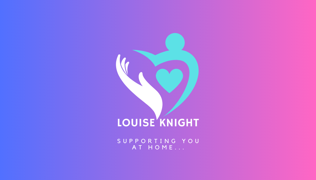 A stylized graphic showing my name accompanied by medium size icon of hand supporting a heart