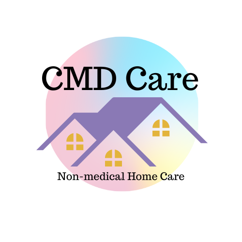 CMD Care company logo : CMD Care  lettering above a icon of a house with Non medical care written below. 