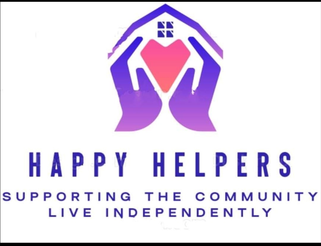 Hands holding heart company name Happy Helpers supporting the community to live independently 