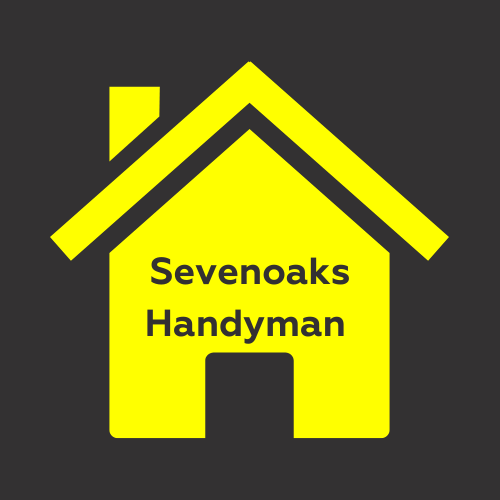 sevenoaks handyman logo yellow house on a black background