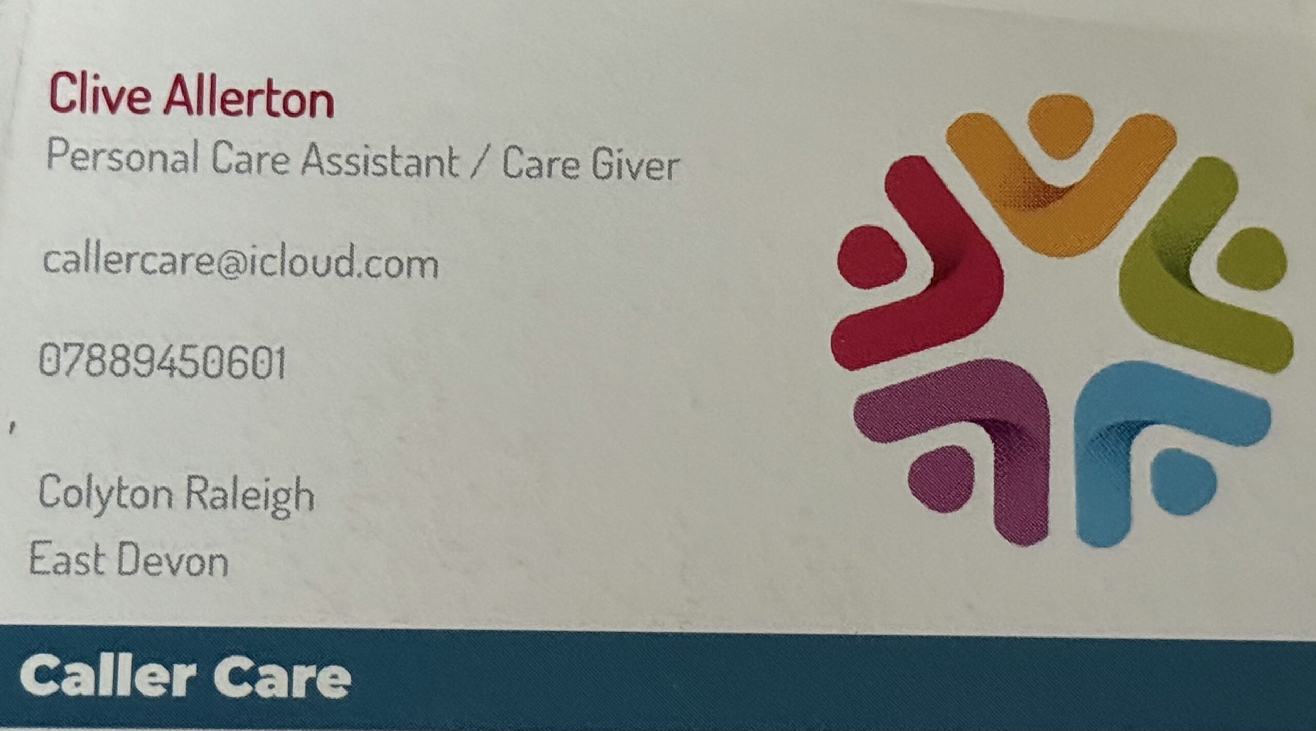 Company logo: A stylised graphic representing helping hands with contact information 