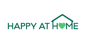 Company Logo, Company name in bold lettering with the o represented as a green heart and a roof over the word home.