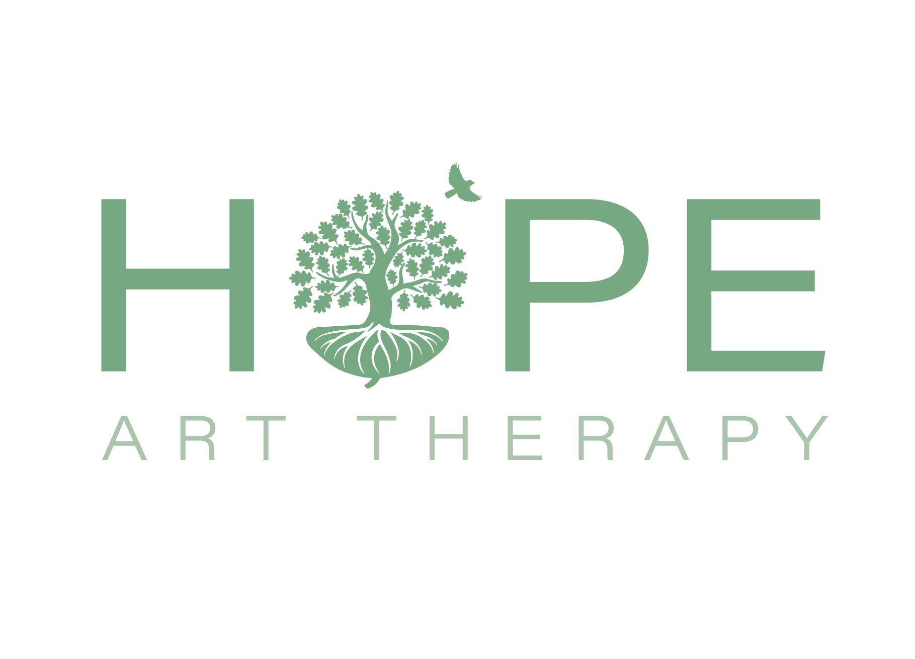 Navy blue circle containing the words Hope Art Therapy and a light blue image of a lotus flower