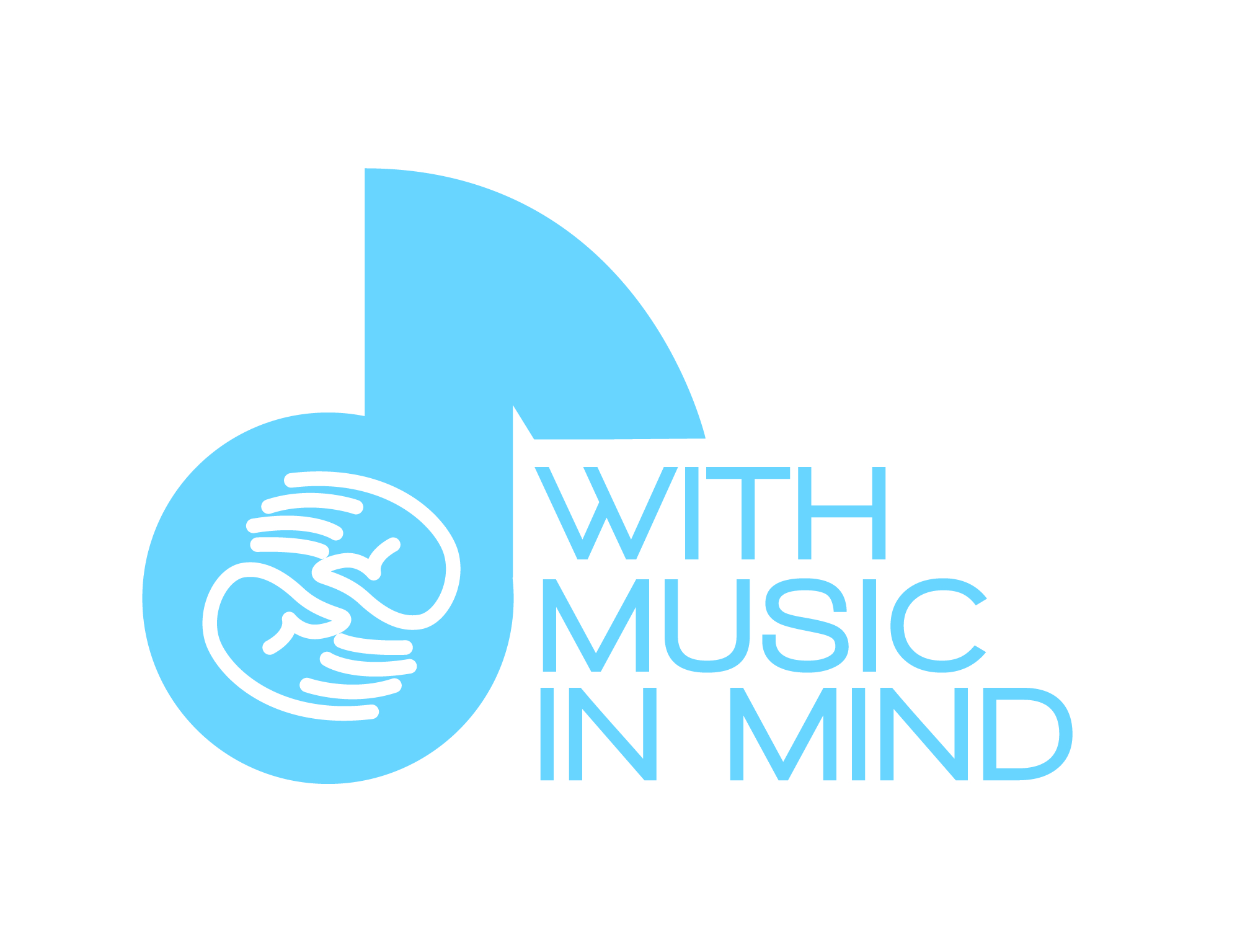 Company logo: Our name, With Music in Mind, written in blue, accompanied by a blue musical note with a pair of hands overlaid in white.