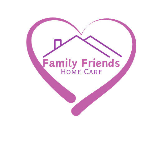Purple heart with a home in the centre and the text Family Friends Home Care