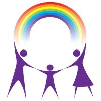Business logo showing the colours of a rainbow and the importance of a family
