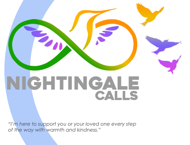 Company Logo: A bold, stylised name paired with an infinity symbol for limitless potential, and nightingales in flight—symbolising me coming to support you, whenever you need me.
